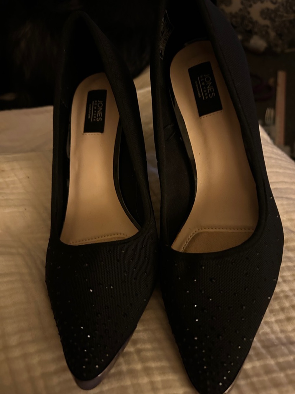 Jones New York Black Pointed Toe Pumps with Sparkle Accents